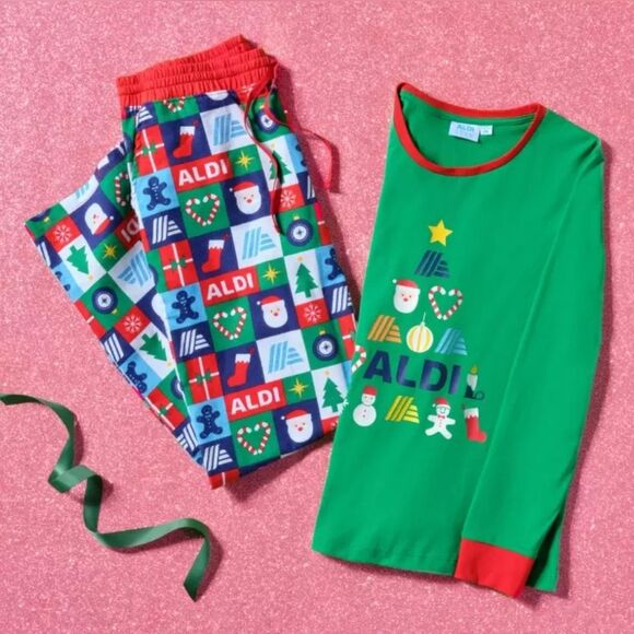 ALDI GEAR 2024 CHRISTMAS Aldi Tree Women's XL 2pc Cotton Blend Pajama Set Ltd Ed - Picture 3 of 10